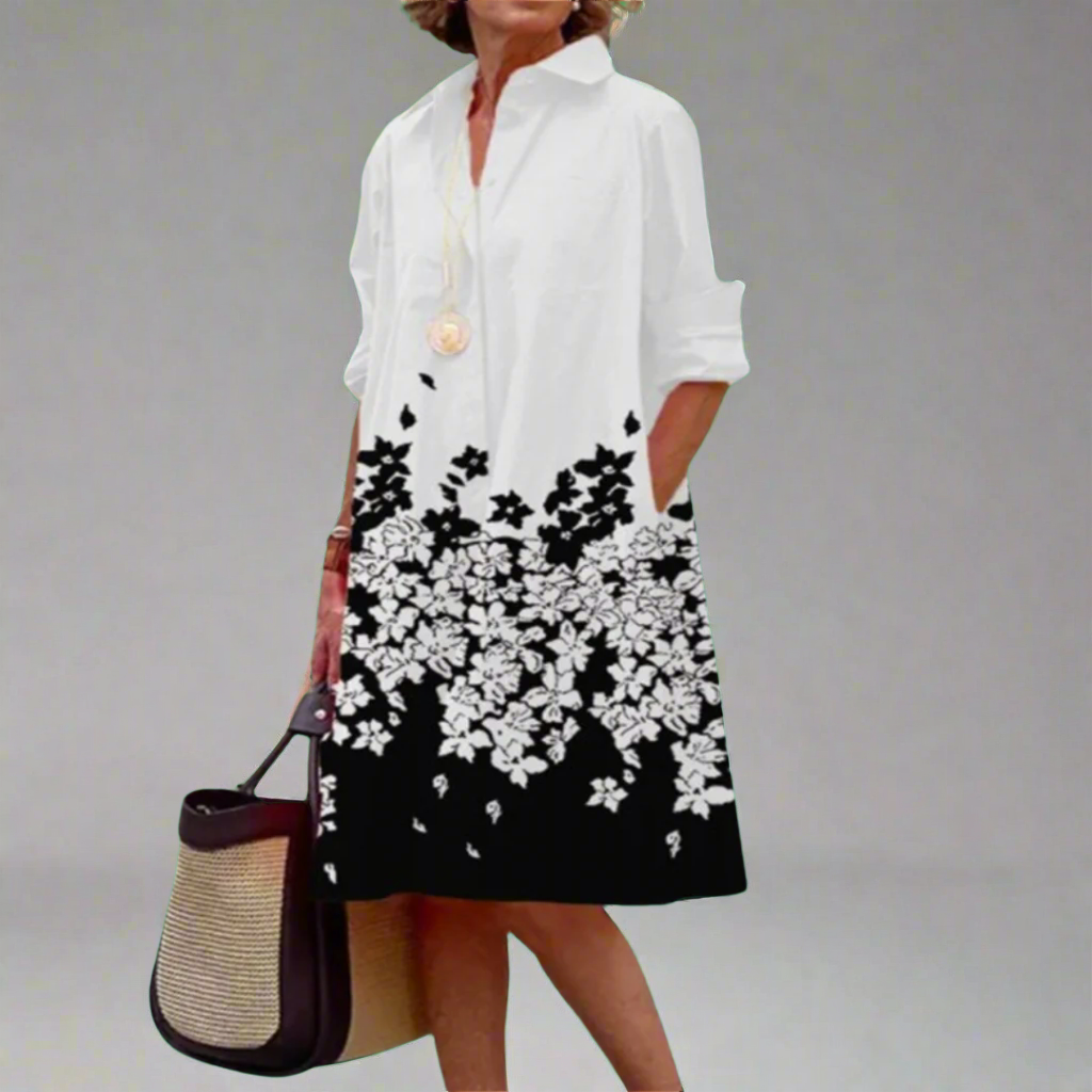 זיניה - שמלת מידי פרחונית עם שרוולים ארוכים לנשים