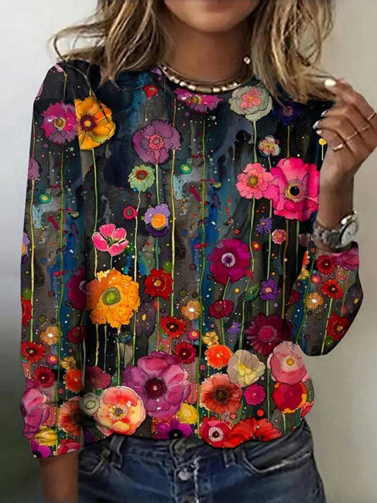 חולצת טי עם צווארון עגול ושרוולים ארוכים