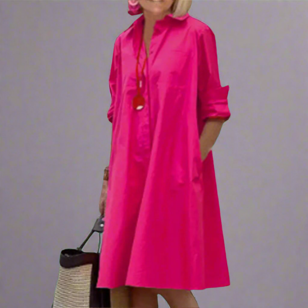 אינדיגו - שמלת חולצה עם שרוולים ארוכים לנשים