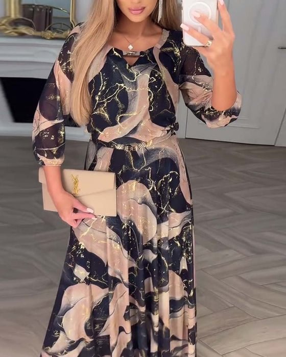 דנה - שמלות שיפון אלגנטיות עם הדפס בשרוול של שלושה רבעים