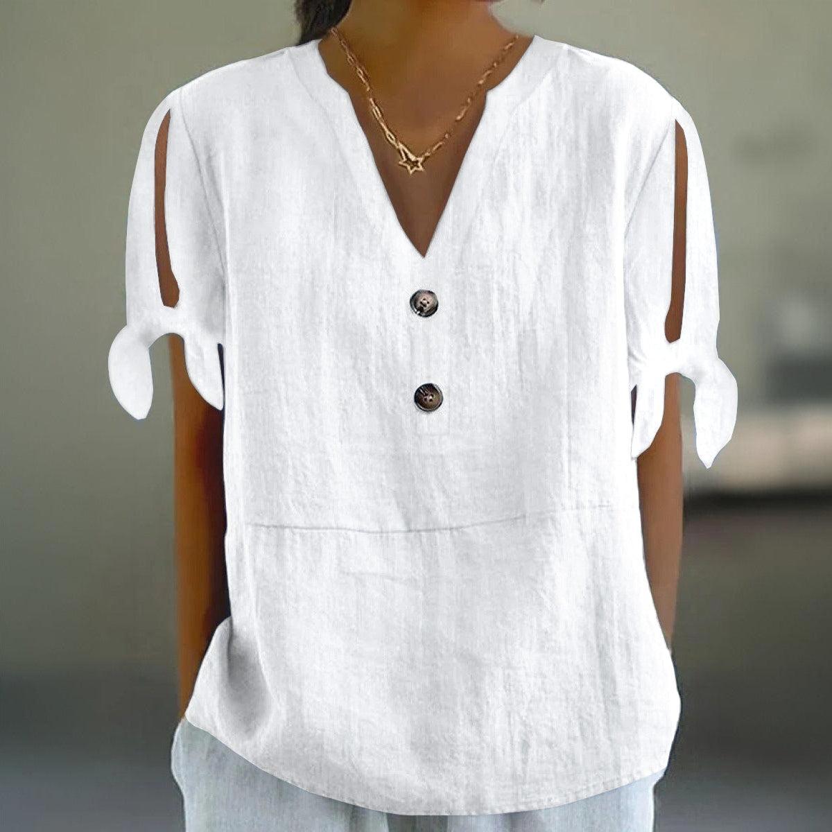 חולצת שרוולים מפוצלים עם הדפס פסים לבן