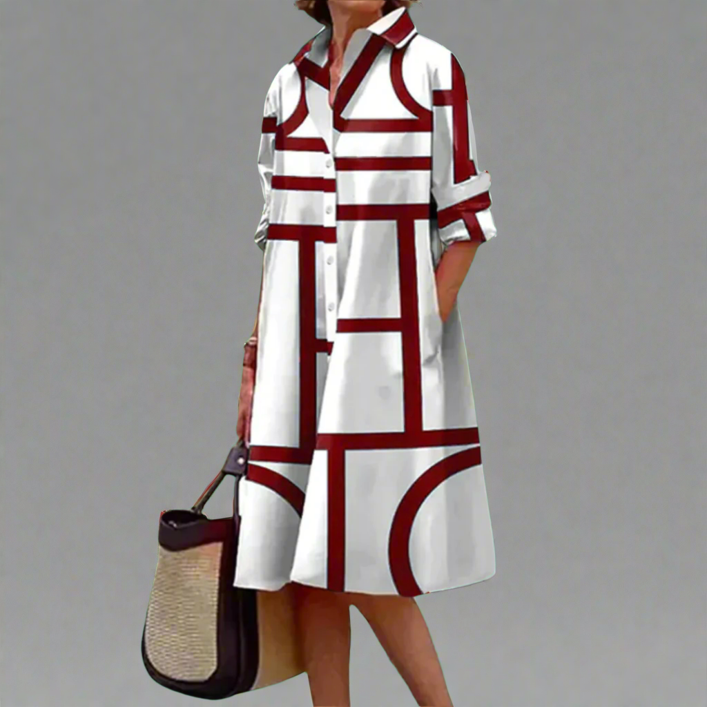 גריר - שמלת נשים מודפסת גיאומטרית עד הברך