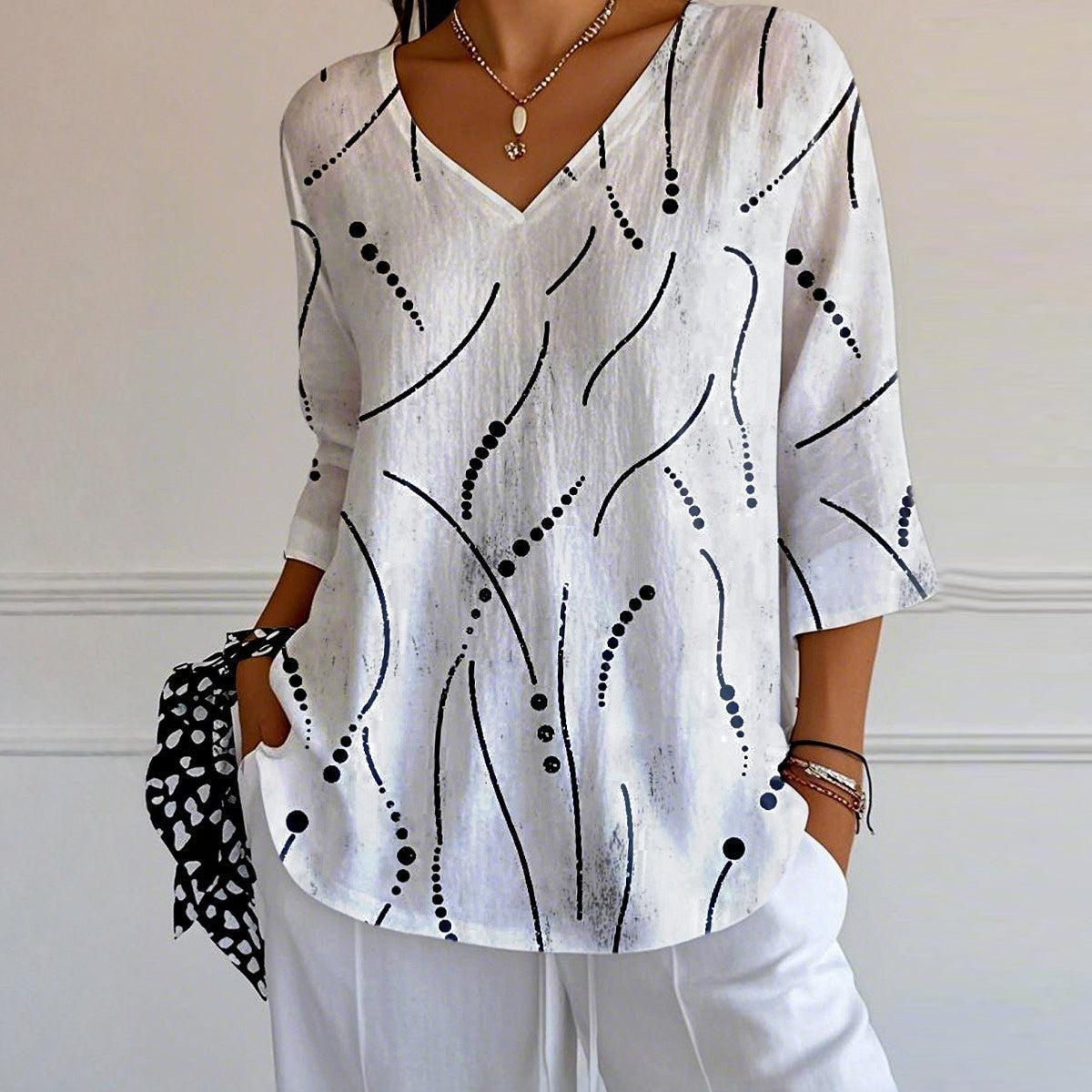 טופ מיוחד עם צווארון V ושרוולים באורך 3/4