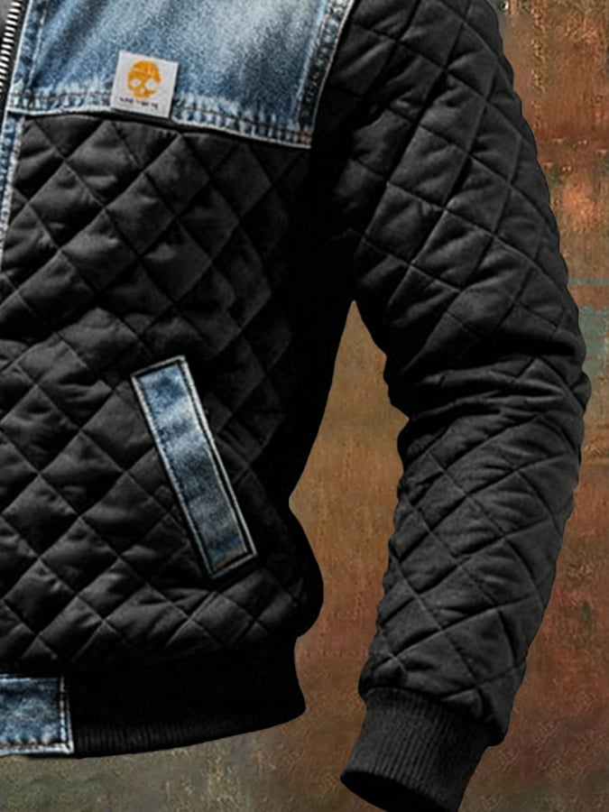 AlpenNord™ | Schwarze gesteppte Jacke mit Denim-Details