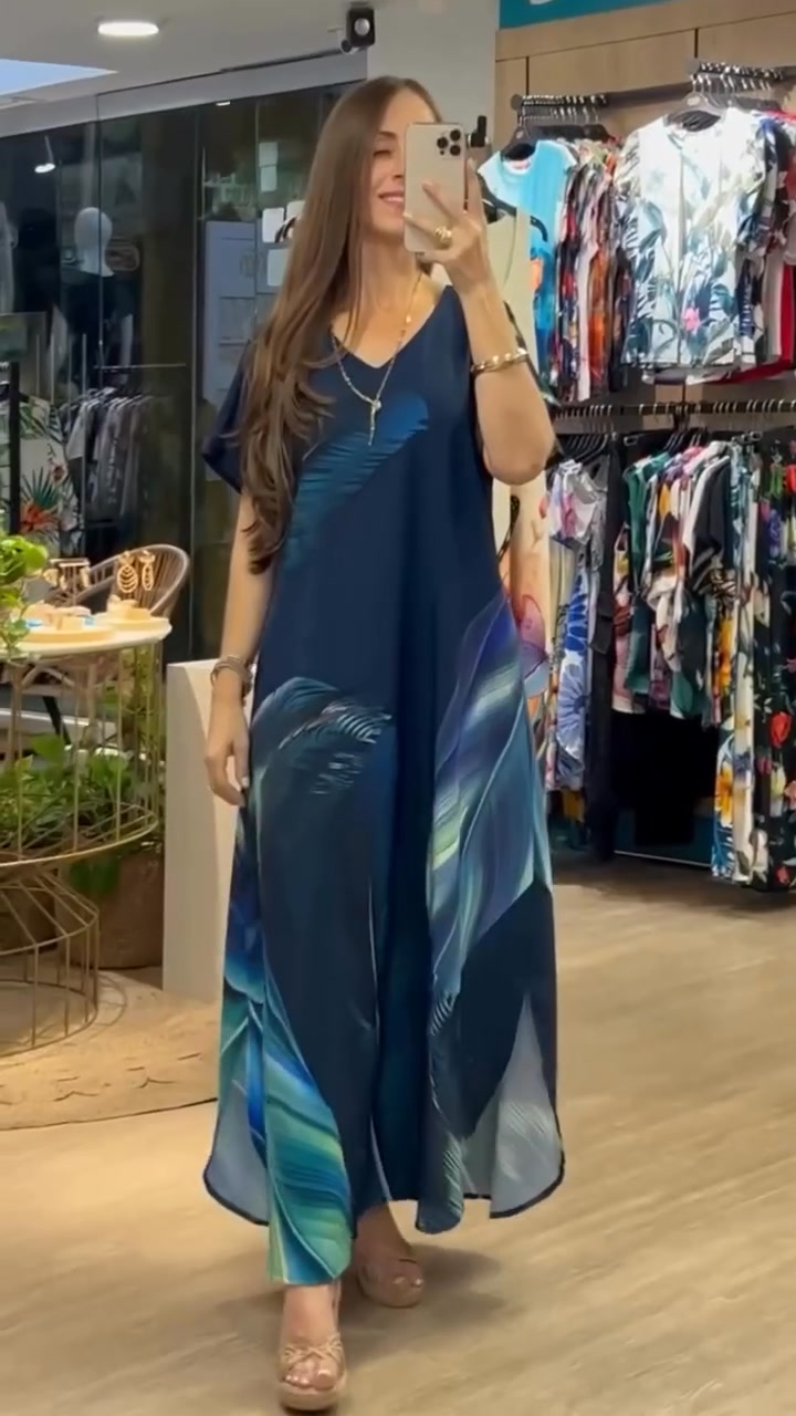 מרווה | שמלת נשים רחבה עם מחשוף V והדפס פרחוני