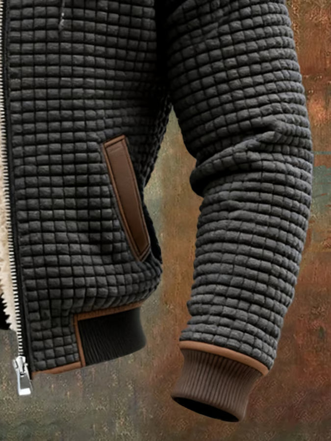 David | ז’קט אאוטדור רטרו חם ועמיד עם דוגמת משבצות, צווארון כפול וכיסים שימושיים