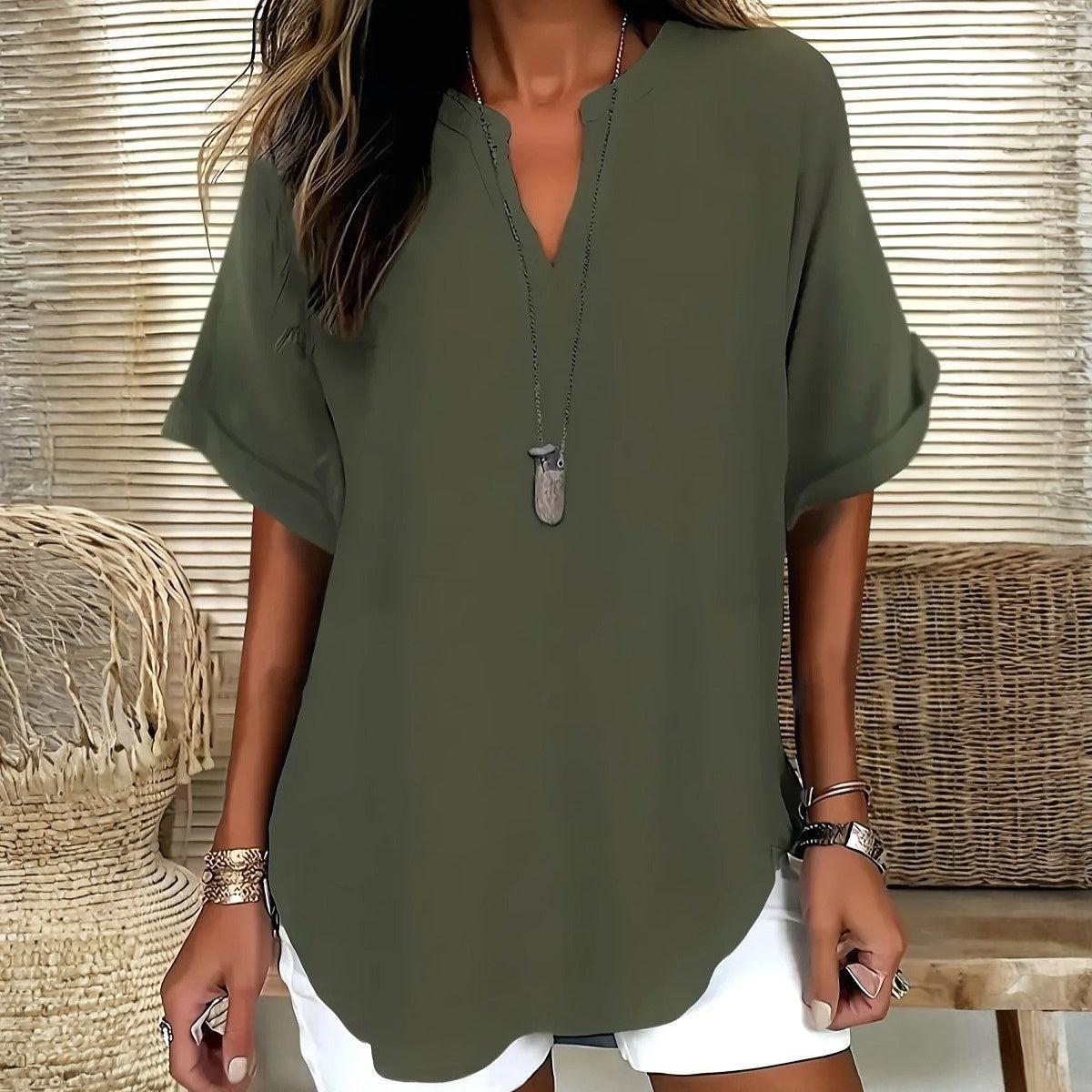 טופ מיוחד עם צווארון V ומכפלת קצרה