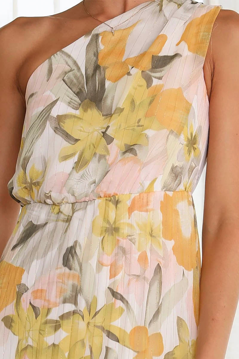 קפריס |  שמלה מודפסת עם כתפיים חשופות