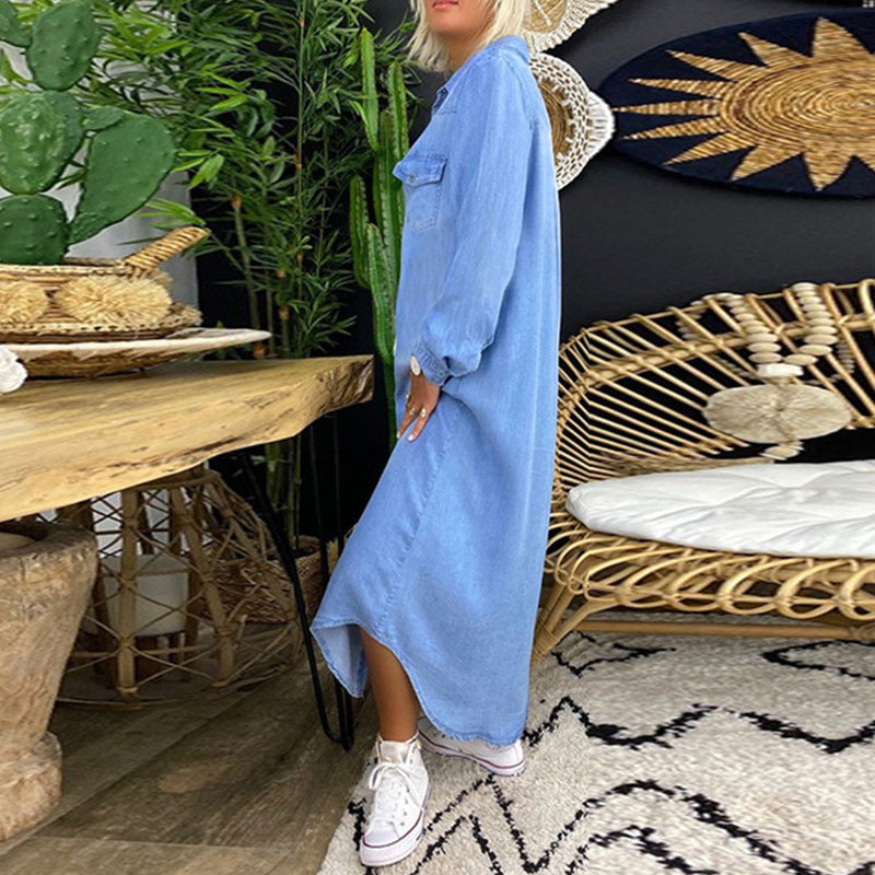 יארא | שמלת מקסי דנים עם שרוולים ארוכים