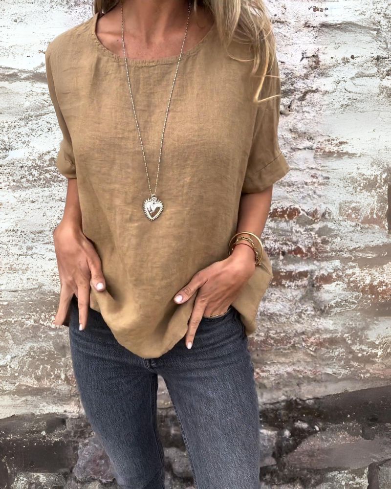 איטה | טישרט מכותנה ולינן עם צווארון עגול