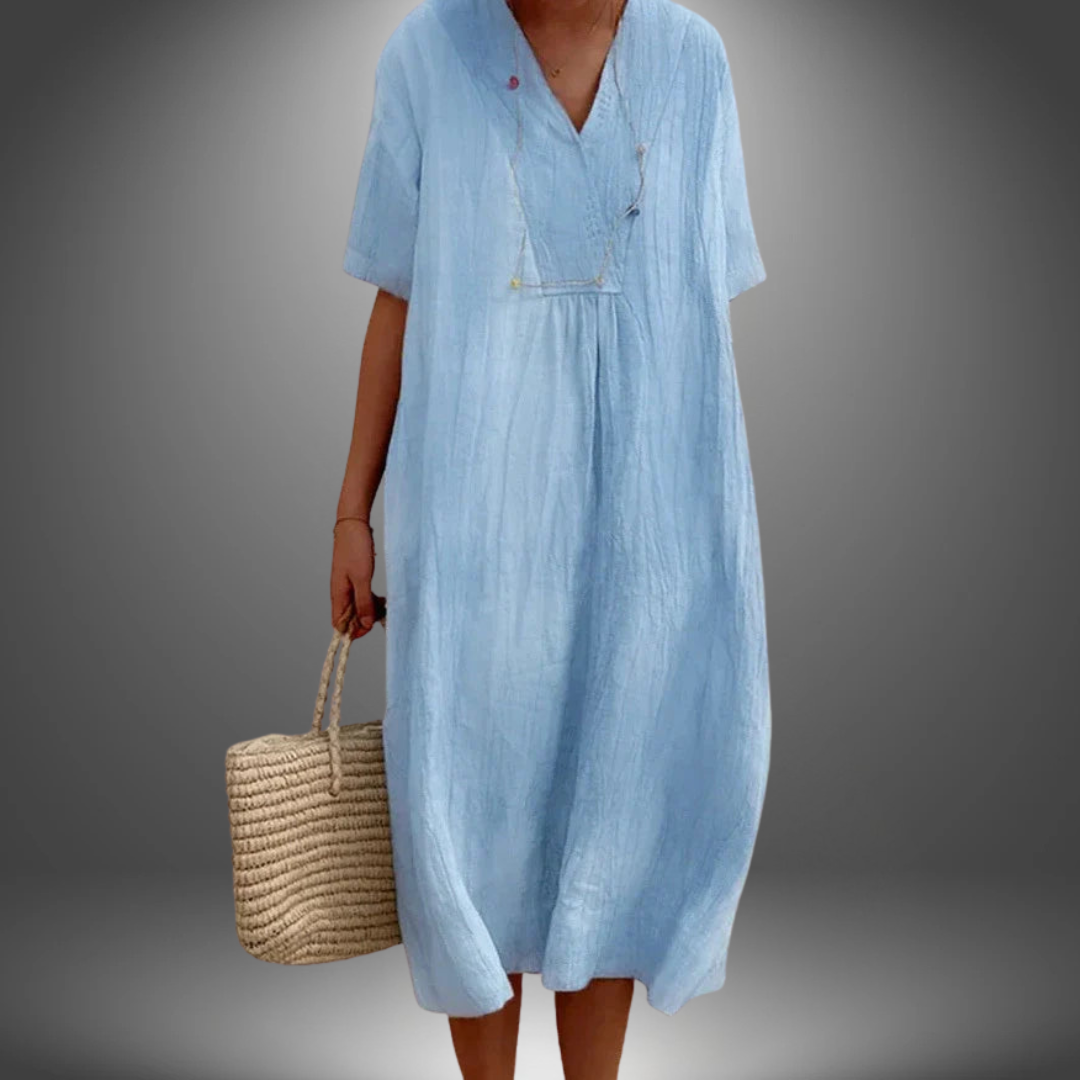 קרולה | שמלה כותנה ולינן עם מחשוף V