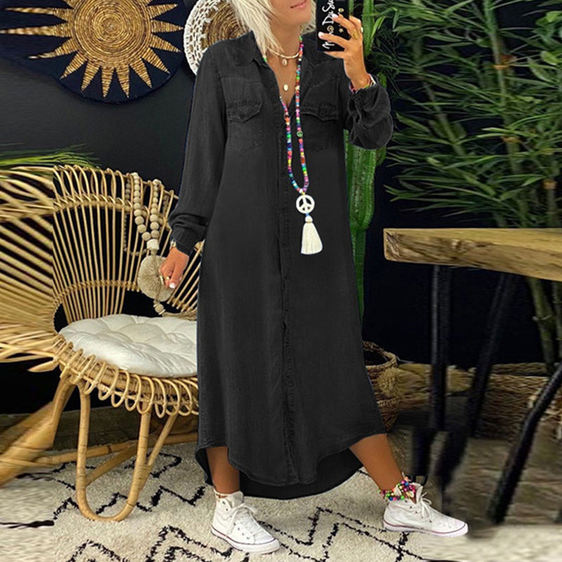 יארא | שמלת מקסי דנים עם שרוולים ארוכים