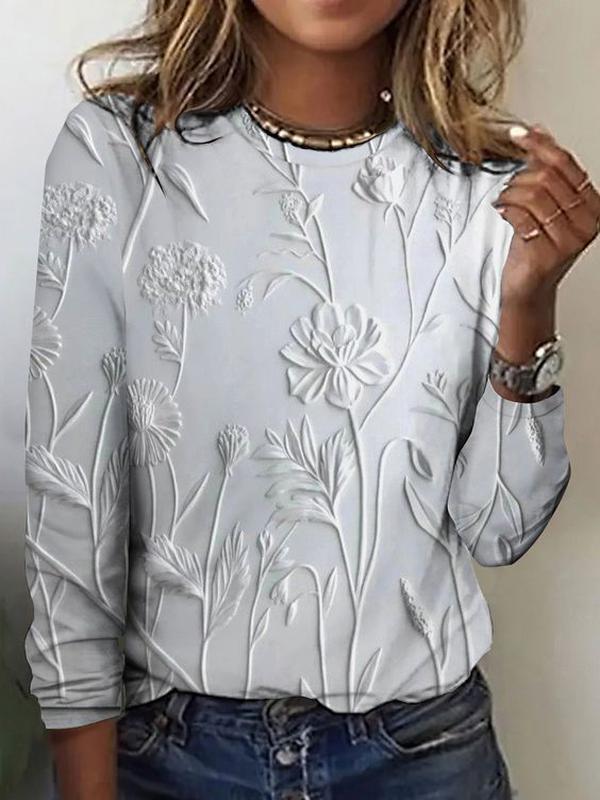 חולצת טי עם צוואר עגול ושרוולים ארוכים פופולרית