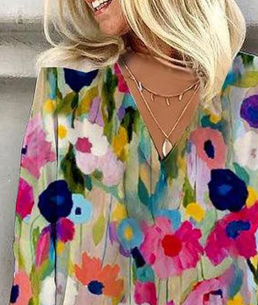 חולצת פרחונית רומנטית עם שרוולים באורך 3/4
