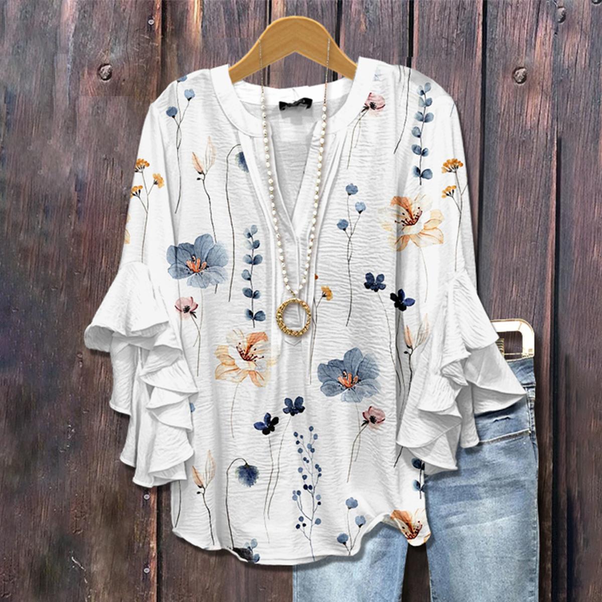 חולצת בסיס לבנה עם שרוולים של 3/4