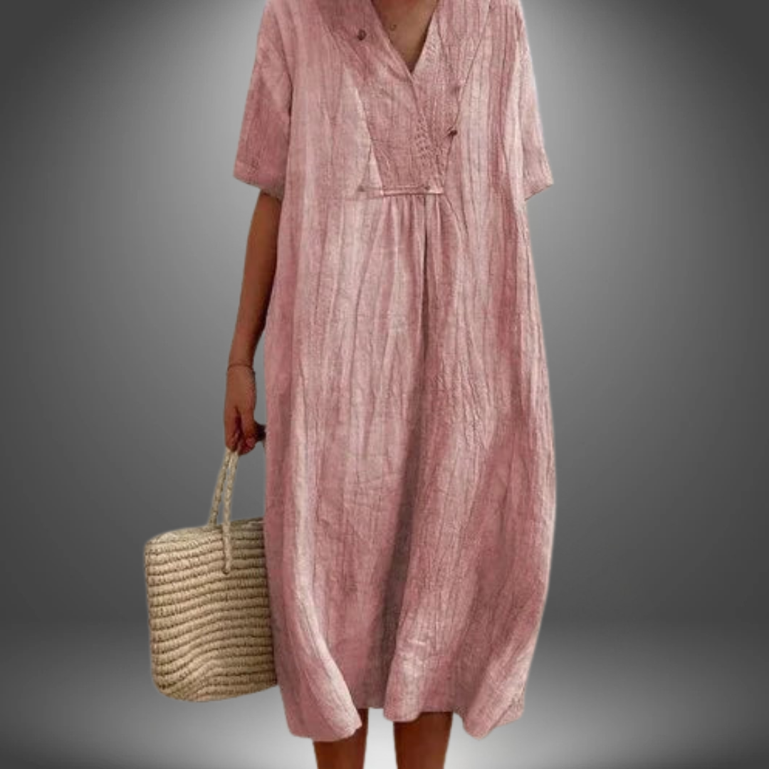 קרולה | שמלה כותנה ולינן עם מחשוף V