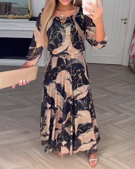 דנה - שמלות שיפון אלגנטיות עם הדפס בשרוול של שלושה רבעים