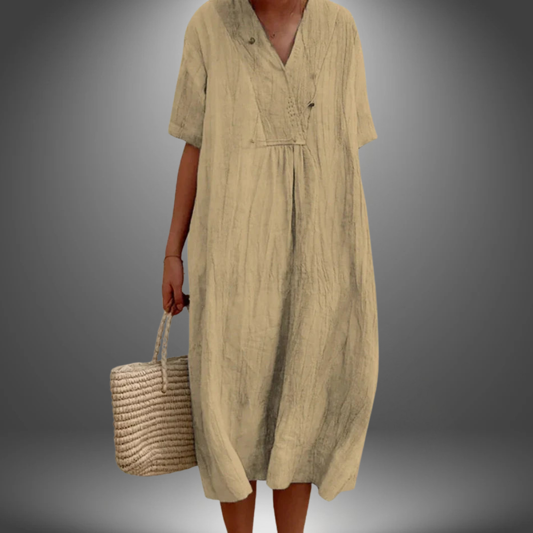 קרולה | שמלה כותנה ולינן עם מחשוף V