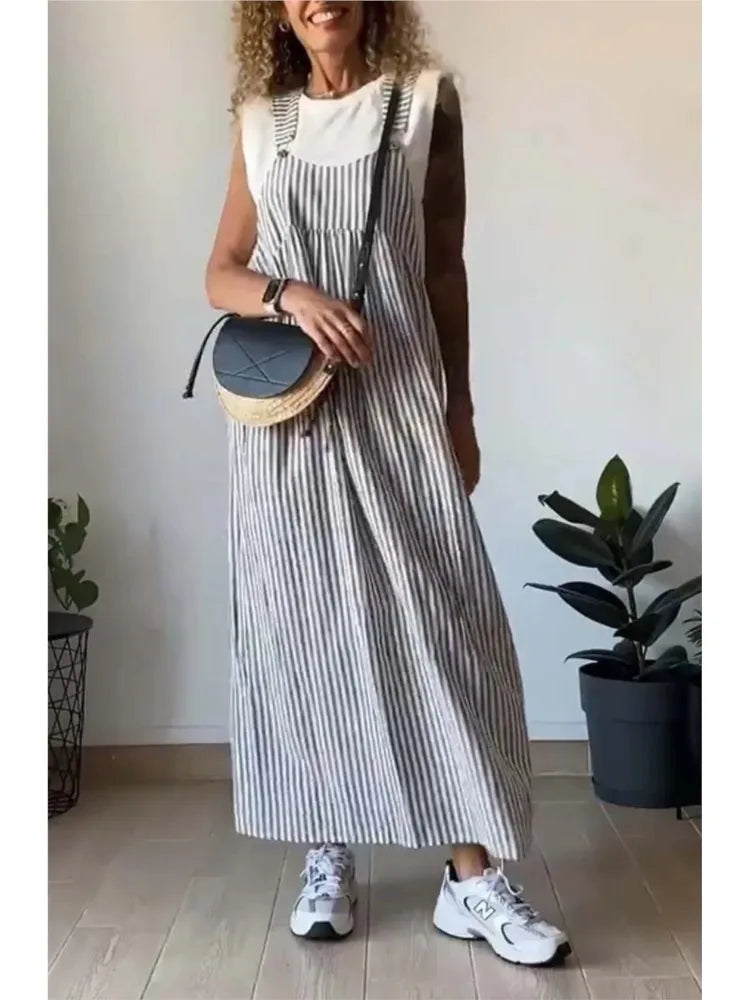 אורית | שמלת סטרפלס פסים קז'ואל