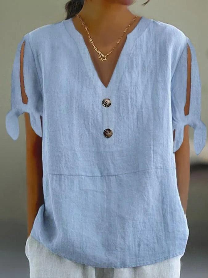 חולצת כחולה עם שרוולים מפוצלים ייחודית