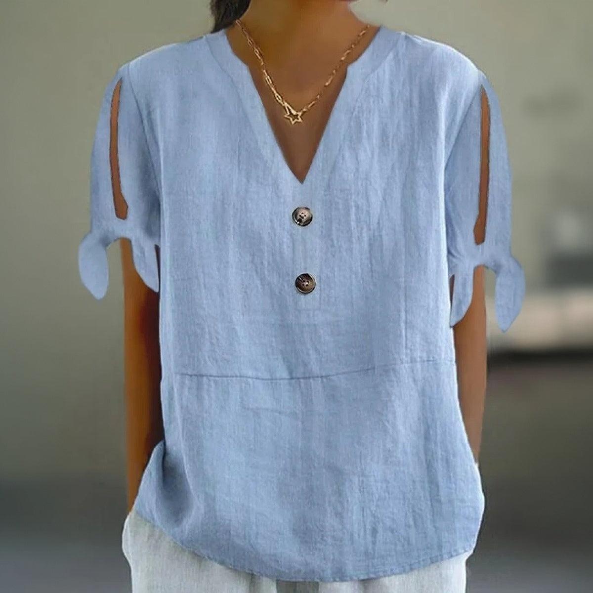 חולצת כחולה עם שרוולים מפוצלים ייחודית