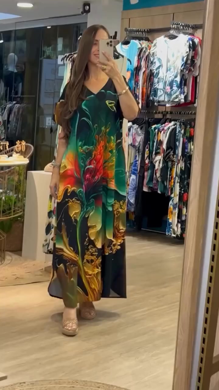 מרווה | שמלת נשים רחבה עם מחשוף V והדפס פרחוני