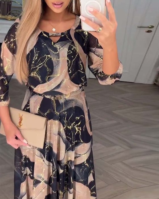 דנה - שמלות שיפון אלגנטיות עם הדפס בשרוול של שלושה רבעים